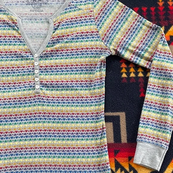 Rainbow hearts Long Sleeve Henley Y2K - Picture 4 of 4